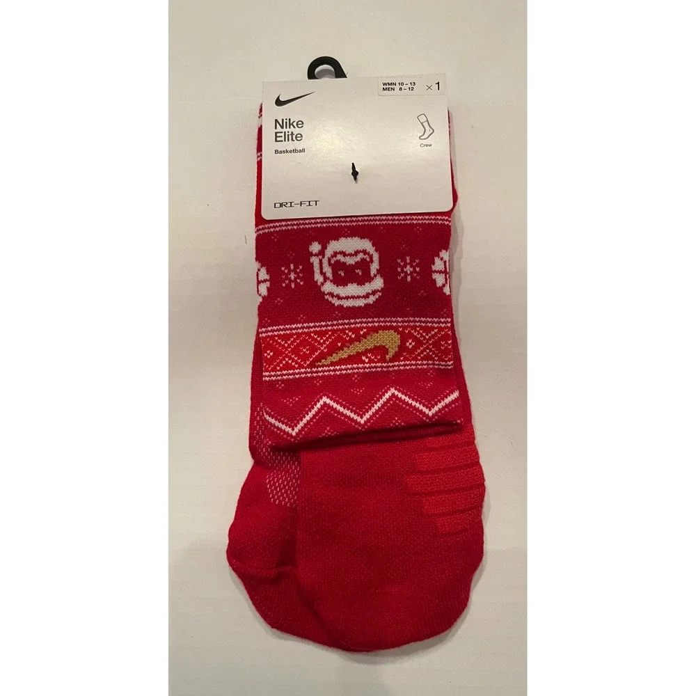 Nike Elite Basketball Dri-Fit Crew Socks Christmas‎ Santa Unisex W10-13 M 8-12
